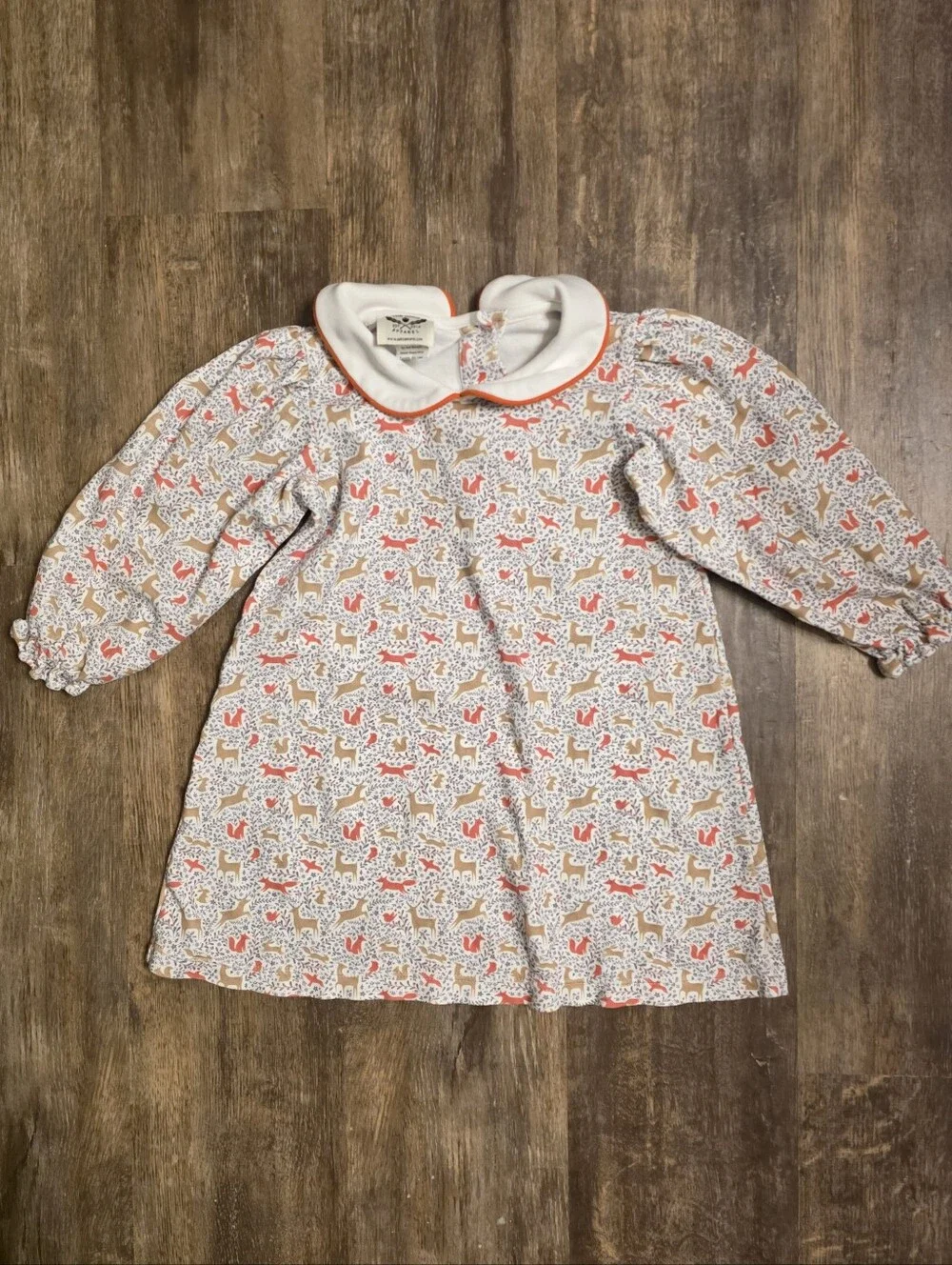 Oaks Apparel 3t Floral Fox Print Long-Sleeve Dress Fall Winter Smocked Brand
